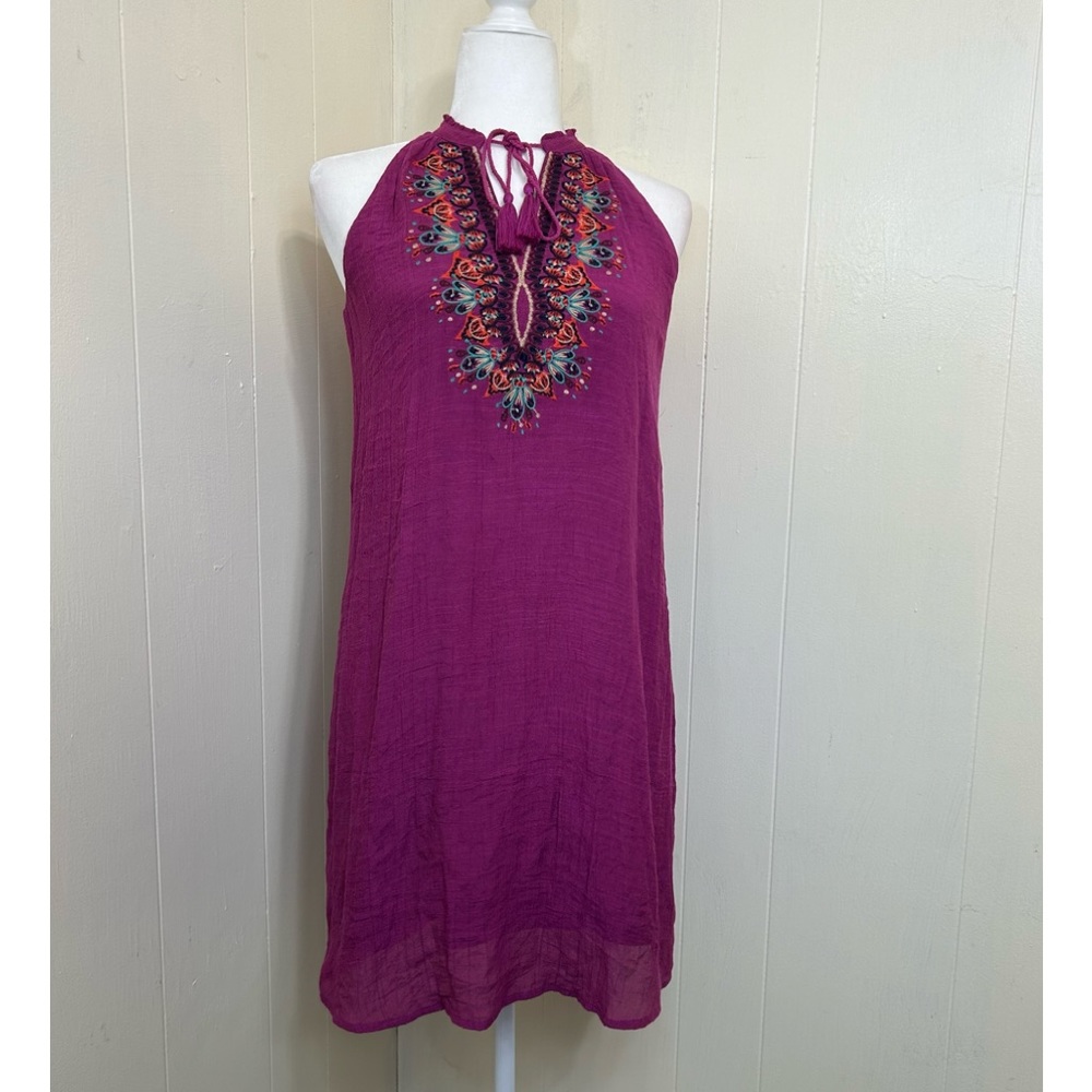 THML THML Purple Magenta Halter Neck Sleeveless Embroidered Dress Size Medium.
